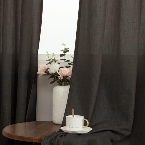 Pitalk Dark Brown Linen Curtains Grommet 96 Inches Long 2 Panel Semi