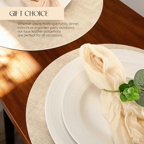 Mifoci Placemats Set of 10 Round Faux Leather Placemats Dual-Sided