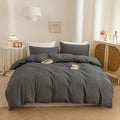 ECOCOTT Cotton 3 Pcs Duvet Cover Set Linen Feel Dark Grey Queen Size