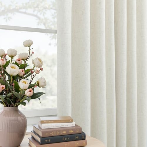 108 Inch Pinch Pleated Blackout Linen Curtains, 9FT Long Floor to