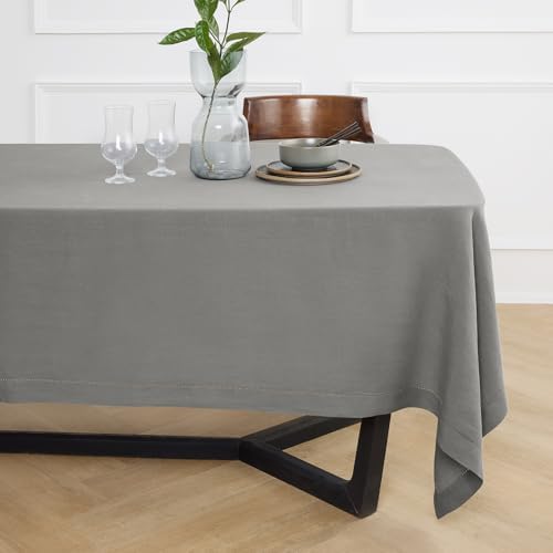 Solino Home 100% Pure Linen Grey Square Tablecloth, 70 x 70 in
