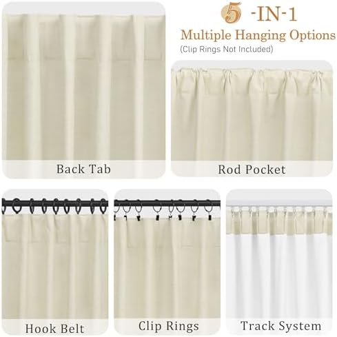 UHITECH Linen Blackout Curtains 72 Inch Long 2 Panels Set Back Tab