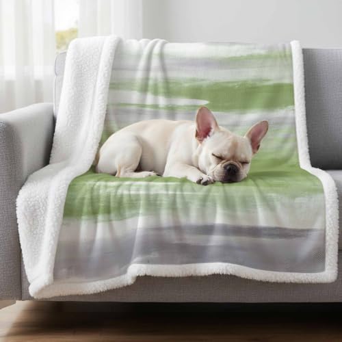 Fleece Sherpa Bed Blankets, Sage Green Gray Microfiber Plush Flannel