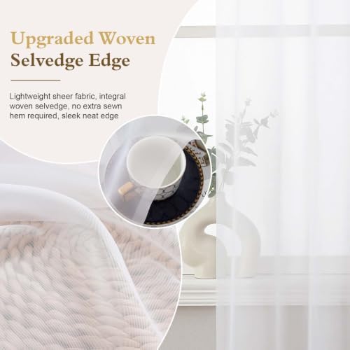 OWENIE White Sheer Curtains 108 Inches Extra Long 52" Width 2 Panels