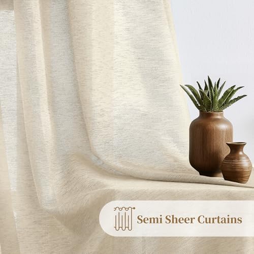 Sand Beige Pinch Pleat Semi Sheer Curtains 40x84 Inch 2-Panel