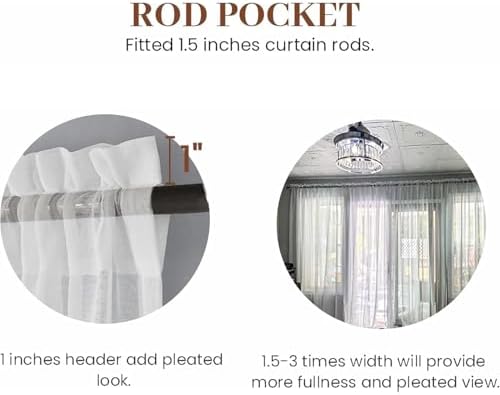Dreaming Casa Rod Pocket Solid Sheer Curtains, White, 72" W x 84" L