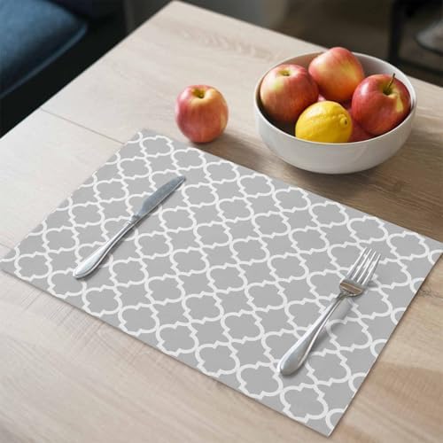 Placemats Set of 8, Country Light Grey Geometric Washable Table Mats
