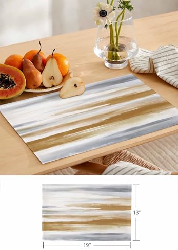 Brown Gray White Table Mats Set of 4 With Table Runner 90 Inches