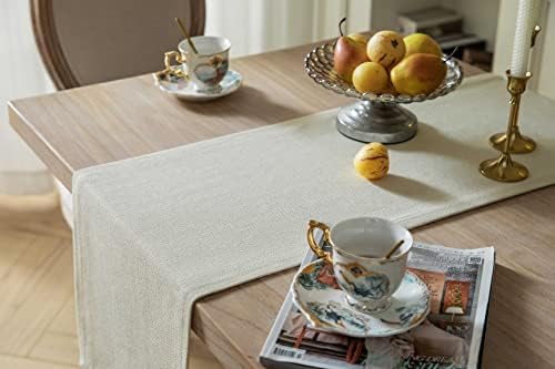 ZeeMart Burlap Style Farmhouse Table Runner, 14x90 Inches Cream