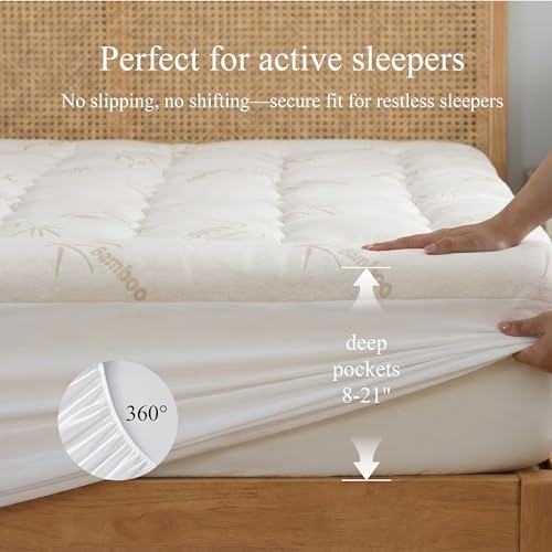 Queen Size Mattress Topper, Thick Cover Rayon Derived from Bamboo