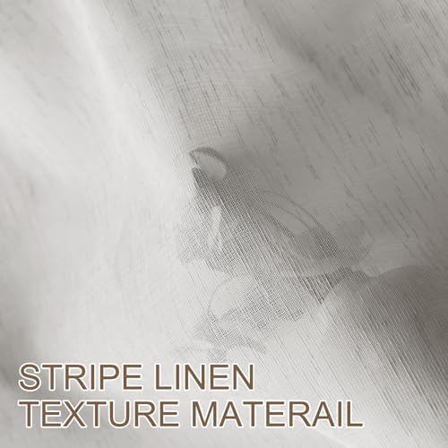 Fcosie Natural Flax Texture Stripe Sheer Curtain 63 inches Length