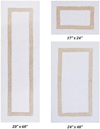 Better Trends 100% Cotton Hotel Collection Bath Mats Set, White & Sand