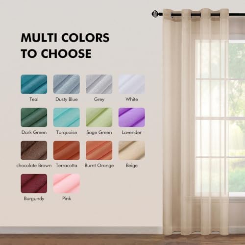 MIULEE Beige Semi Sheer Curtains Linen Textured Panels 54X96 Inches