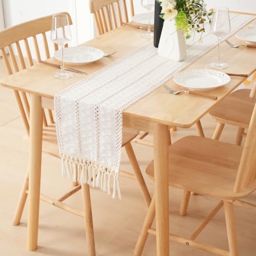 Oversized Boho Hollow Weave Runner 12×120, Off-White Crochet with