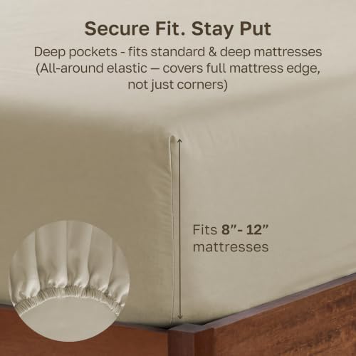 Soft Natural 100% Cotton Sateen Twin Size Fitted Sheet, Beige