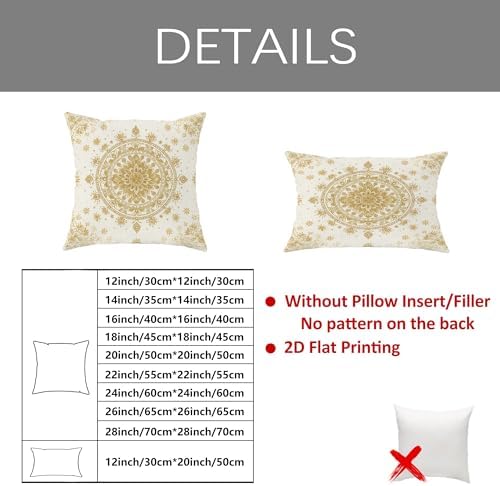 Bohemian Throw Pillow Covers Set of 2, Cream and Gold Floral Mandala