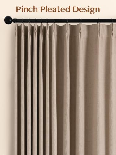 Linen Blend Blackout Curtains 84 Inch, Pinch Pleat Window Drapes with