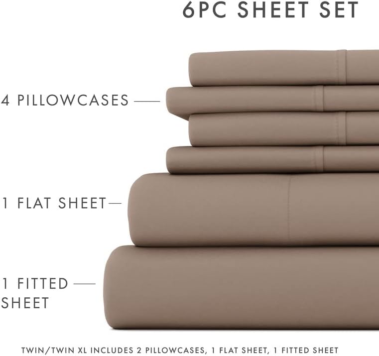 Linen Market 6 Piece Bed Sheet Set, Taupe, Queen