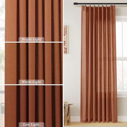 Aersas Terracotta Pinch Pleat Linen Curtains 84 Inch Length 2 Panels