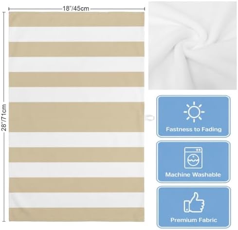 Beige White Striped Kitchen Towels Set of 3, Absorbent Dish Towels for