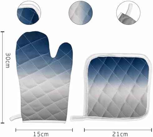 Quilted Cotton Terry Cloth Oven Mitt, Pot Holder Ombre Blue Gray