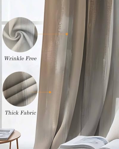 Brown Grey Blackout Curtains 63 Inches Long for Bedroom, Abstract