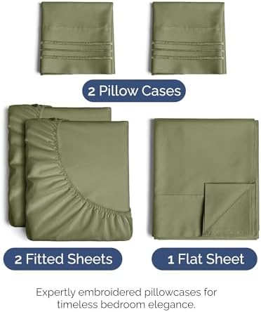 Split King Size 5 Piece Sheet Set - Comfy Breathable & Cooling - Sage