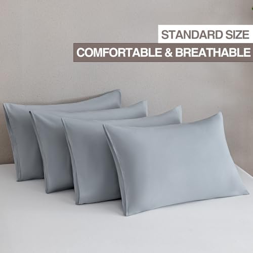 MINIPANDA Light Grey Pillowcases Set of 4 Standard Size, Envelope