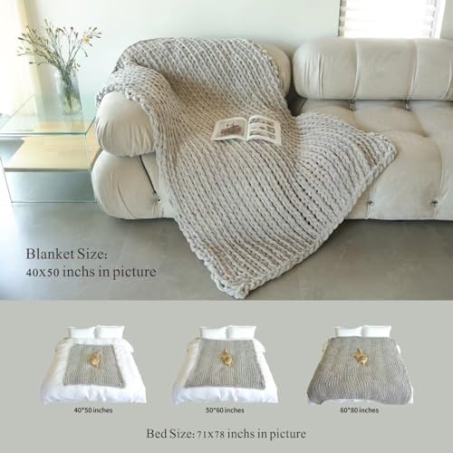 Maetoow Tighter Version Chenille Chunky Knit Blanket Throw,50×60,Beige