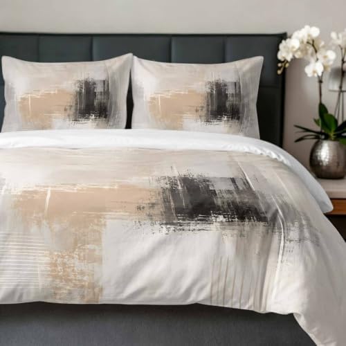 Duvet Cover King Size, Brown Black Abstract 3-Piece Bedding