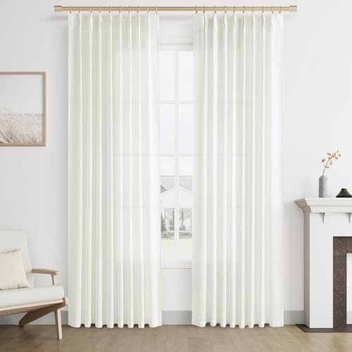 Joywell Linen Pinch Pleated Window Curtains 96 Inch Long,Back Tab Clip
