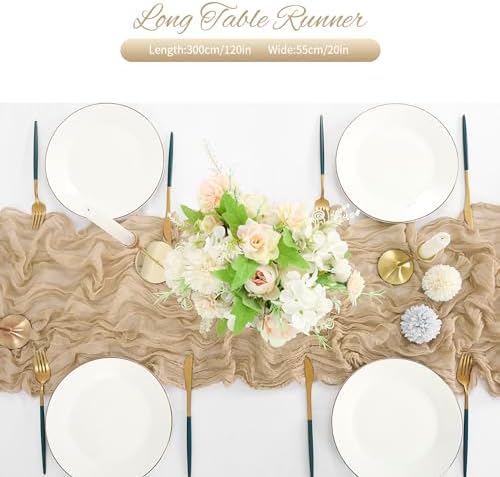 10 Pack Beige Cheesecloth Table Runner 10FT Boho Romantic Gauze Table