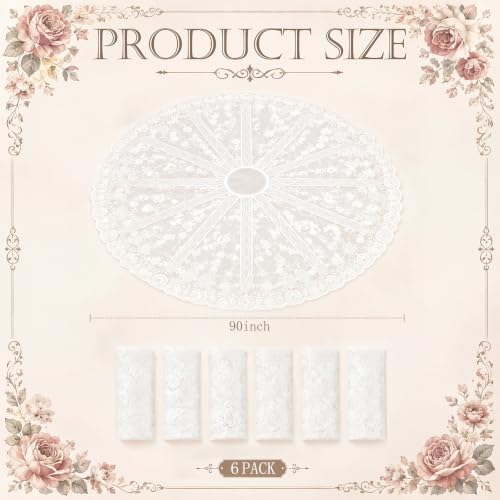 Batiyeer 6 Pcs White 6 Pack Round Lace Tablecloth 90 Inch