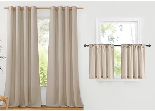NICETOWN 2 Panles 55" x 96" Grommet Linen Curtains with 2 Panels 42" x