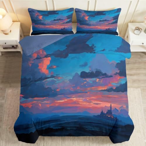 King Duvet Cover Set Natural Scenery Clouds and Sunset Bedding with