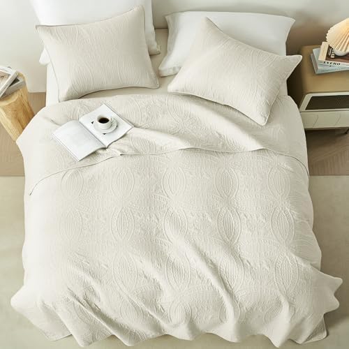 akkialla King/Cal King Quilt Set,Cream Lightweight Bedspread with Coin