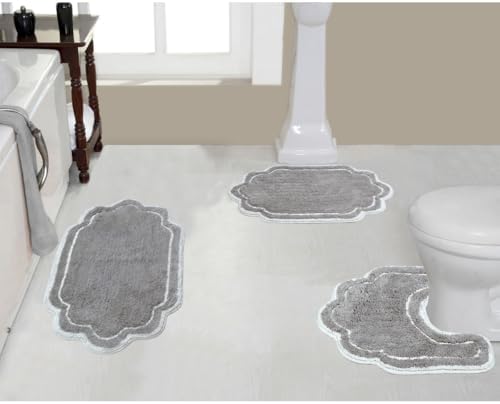 Nautical & Beach 100% Cotton Light Gray Bathroom Rugs Set 3 Piece Soft