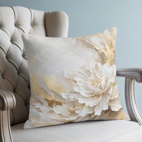 White Floral 20x20 Pillow Covers Set of 2, Modern Abstact Oil Painting