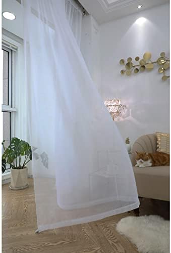 PHILEASY Window Sheer Ivory Curtains 108 Inches Long 2 Panels Ivory