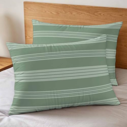 Duvet Cover Cal King Size 3 Piece Bedding Set, Sage Green Stripe