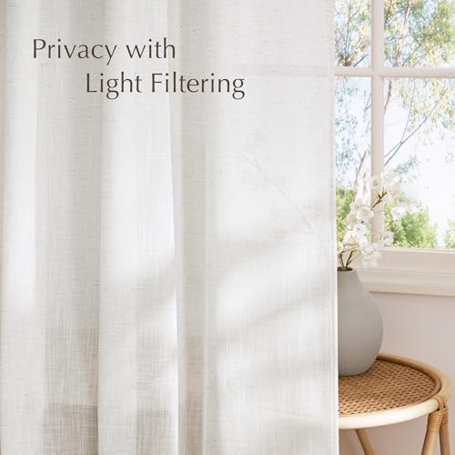 NICETOWN Linen Blend Semi Sheer 108 inch Curtains, Grommet Thick Flax
