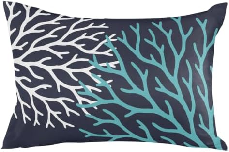 Turquoise White Coral Pillowcase 12x20 Inch Navy Blue Solid Color Soft