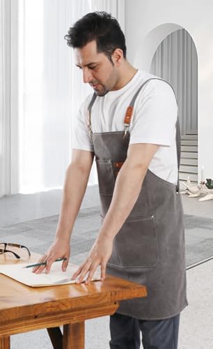 Chef's apron in cotton canvas, unisex, with large pockets