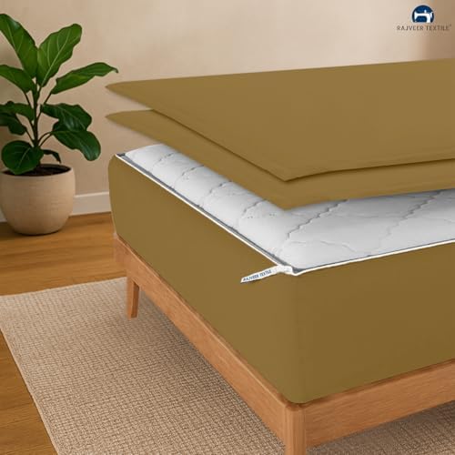Zip On Fitted Sheet Twin-XL Size Taupe Color 600 TC Cotton 18" Deep