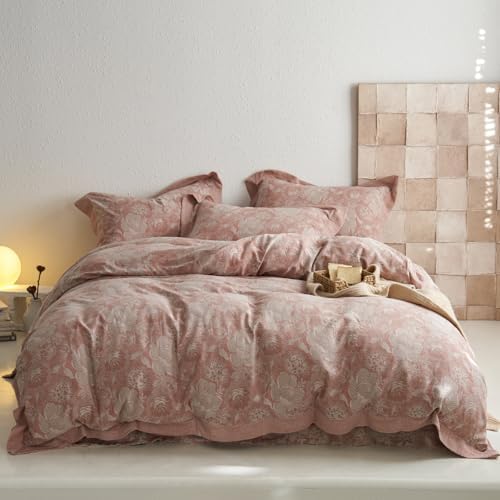 VM VOUGEMARKET Blush Pink Flower Duvet Cover Set Queen,3 Pieces Retro