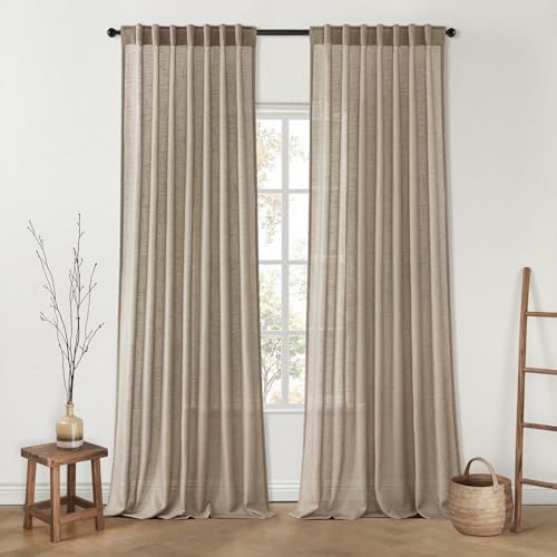 MIULEE Taupe Linen Curtains 120 Inch Length 2 Panels for Bedroom
