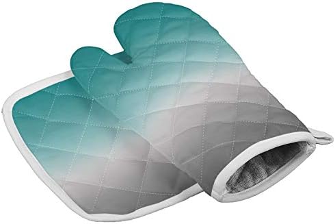 Quilted Cotton Terry Cloth Oven Mitt, Pot Holder Ombre Turquoise Grey