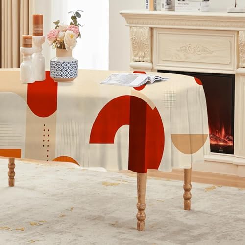 Geometric Print Oval Tablecloth, Waterproof Vinyl Table Cover