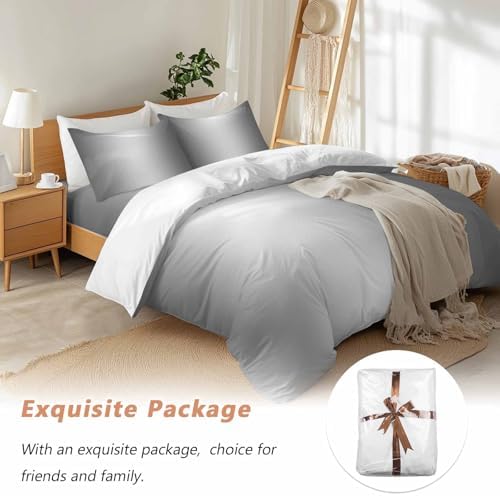 Grey Ombre Duvet Cover Set Queen Size, Gray White Gradient Modern