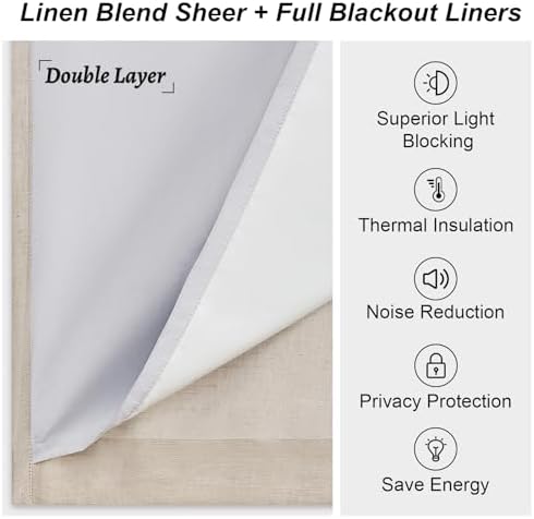 Extra Long 100% Blackout Pinch Pleated Beige Curtains 120 Inches 2